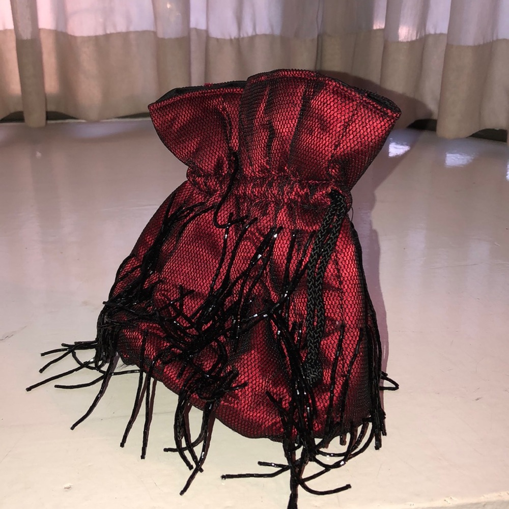 Red black beaded evening bag